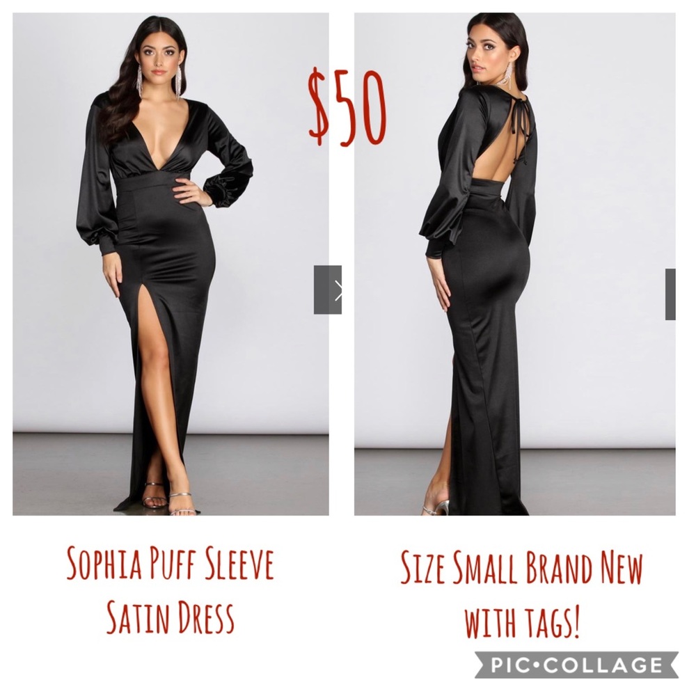 Long Black Satin Prom Dress